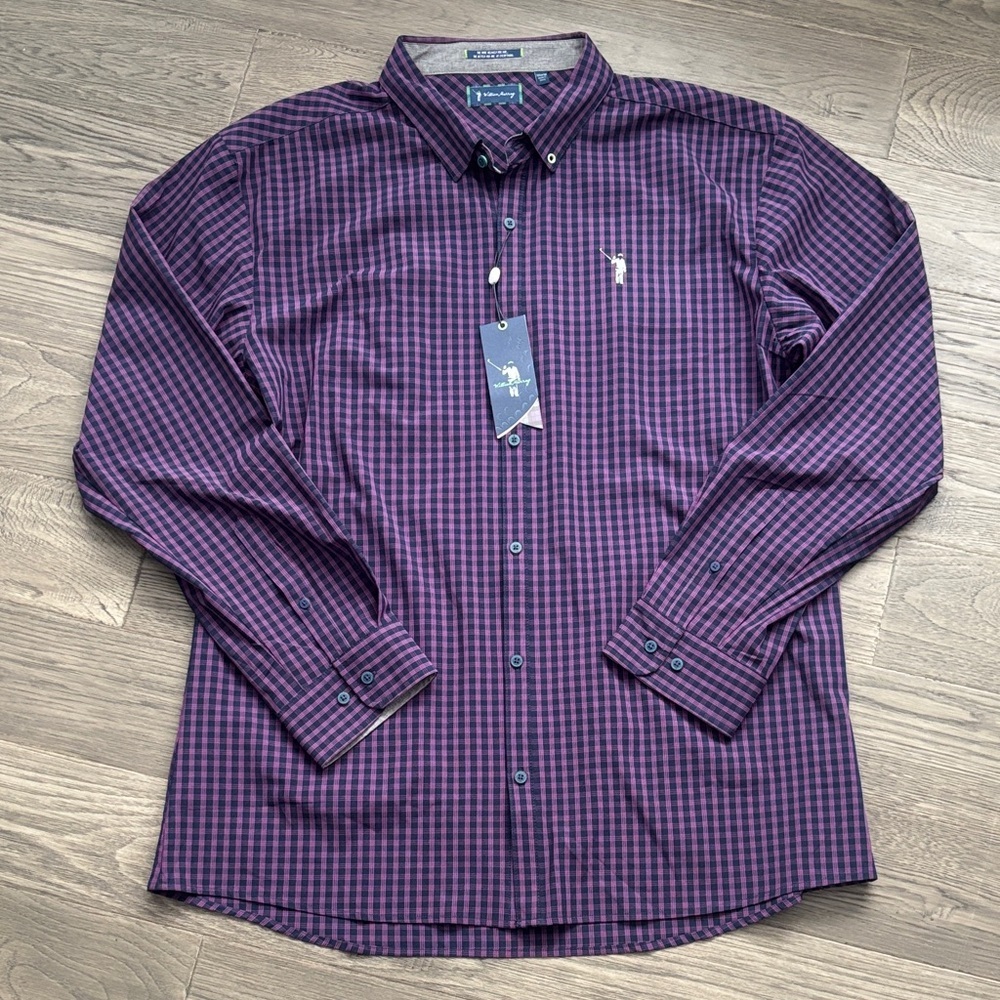 William Murray Golf Men Pink Black Tartan Button-Down Long Sleeve Shirt XXL NWT